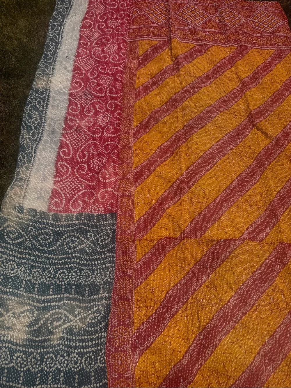 Vintage Handmade Indian Cotton Kantha Quilt Patchwork Throw – Reversible